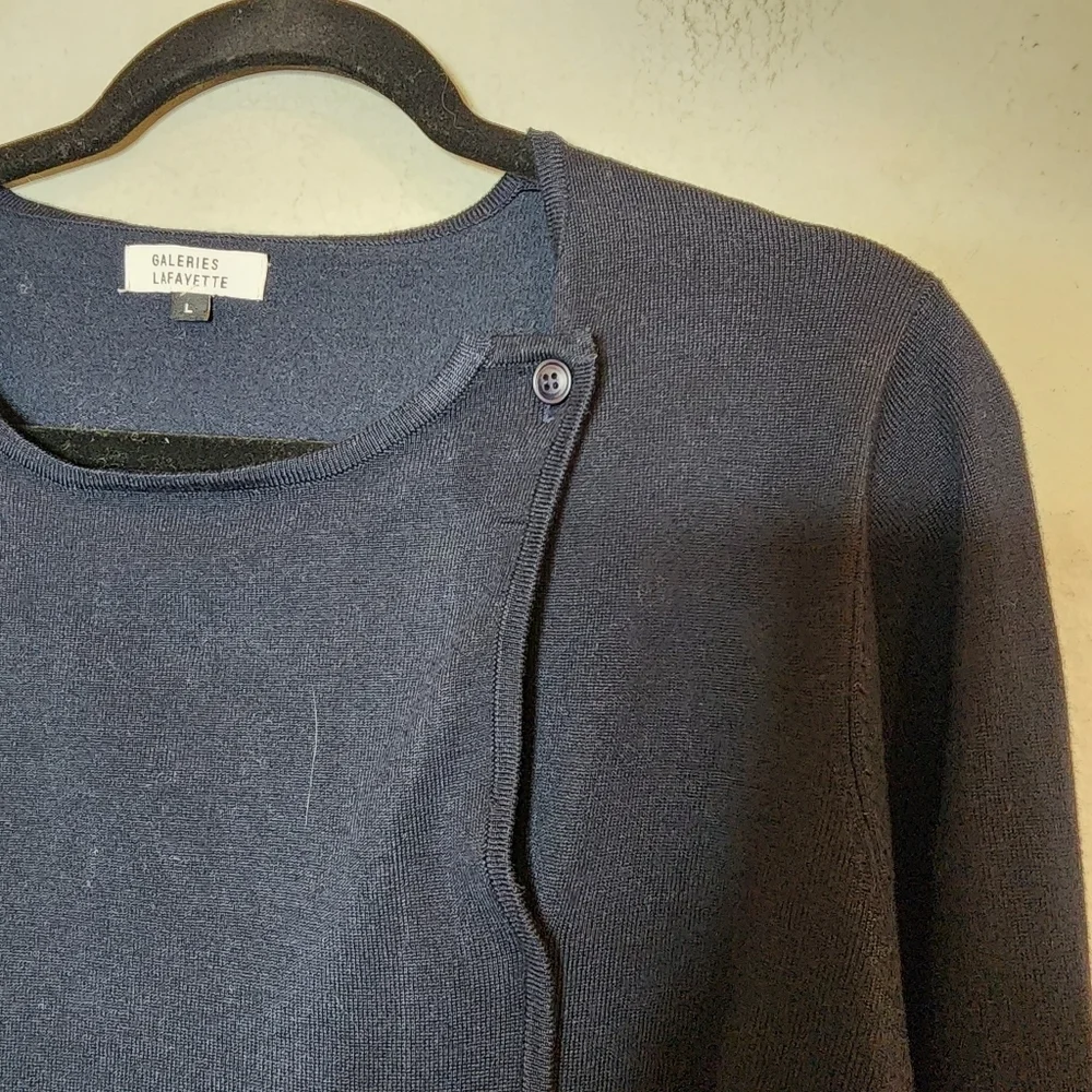 Galeries‎ Lafayette Navy Sweater. One pocket. Size large.